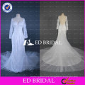 ED Bridal Sexy Backless Lace Appliqued Floor Length Mermaid Wedding Dress With Sleeves 2017
